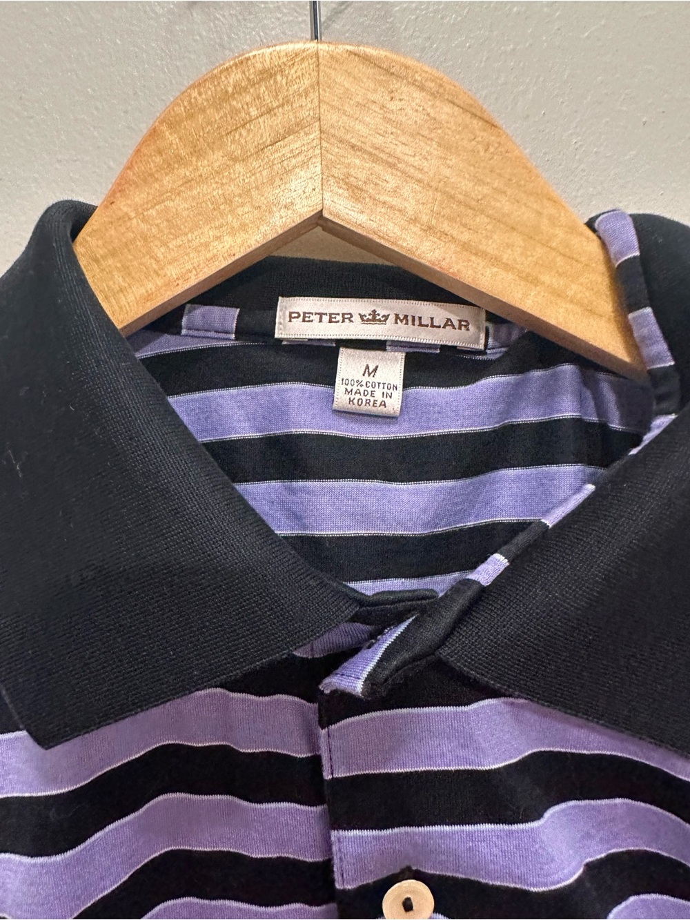 Peter Millar Striped Polo Shirt - Black & Lavender. Size M. - Picture 3 of 11